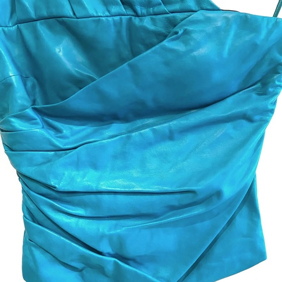Versace Turquoise Blue Leather Top - Picture 3 of 4